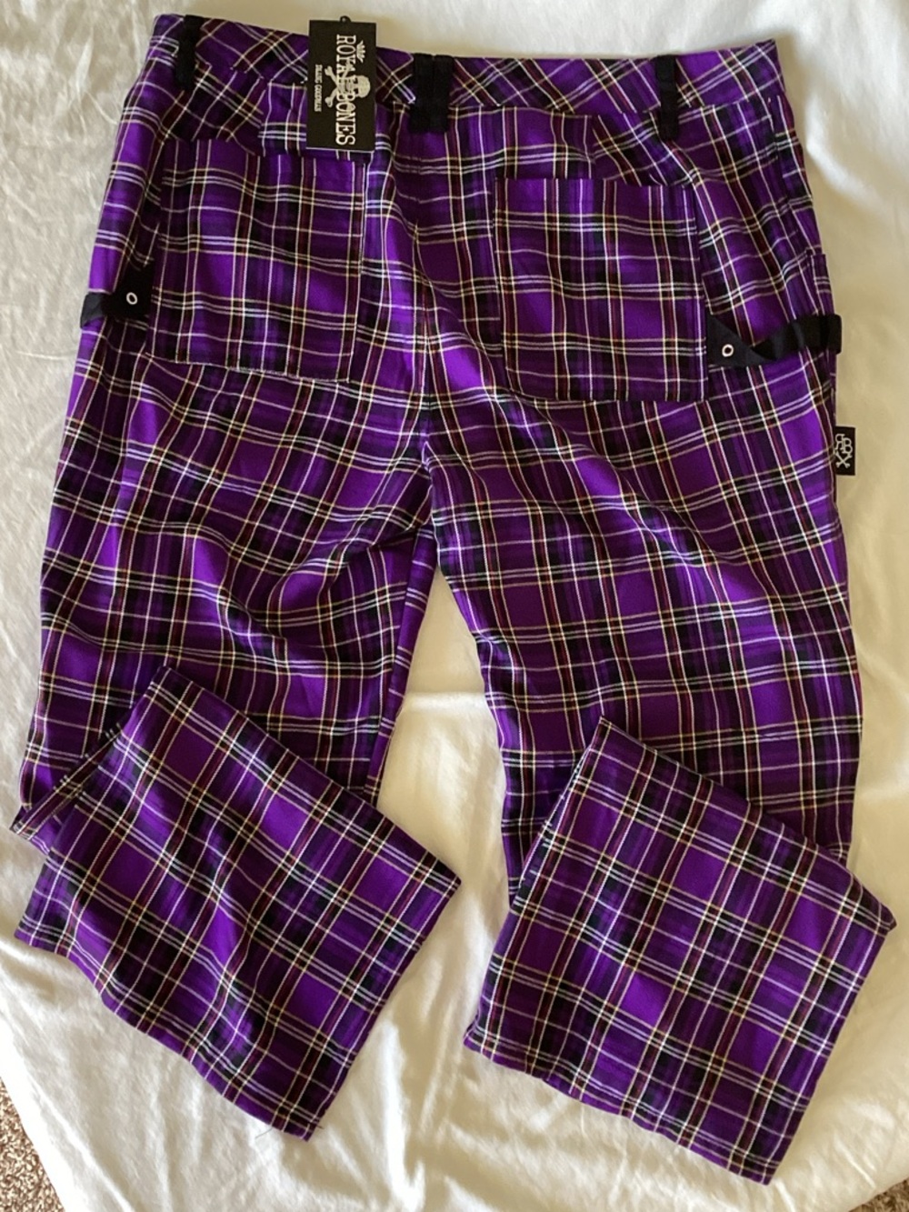 Hot Topic Purple Plaid Straight Leg Pants with Black Strap Details - Picture 3 of 4